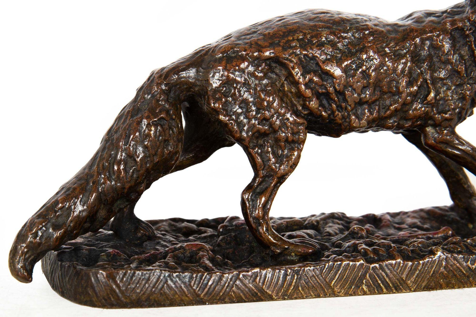 Rare French Antique Bronze Sculpture “Strolling Fox” after Pierre Jules Mêne 3