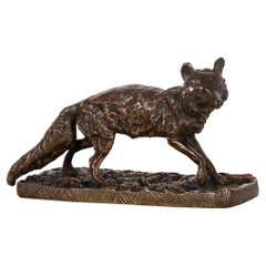 Rare French Antique Bronze Sculpture “Strolling Fox” after Pierre Jules Mêne