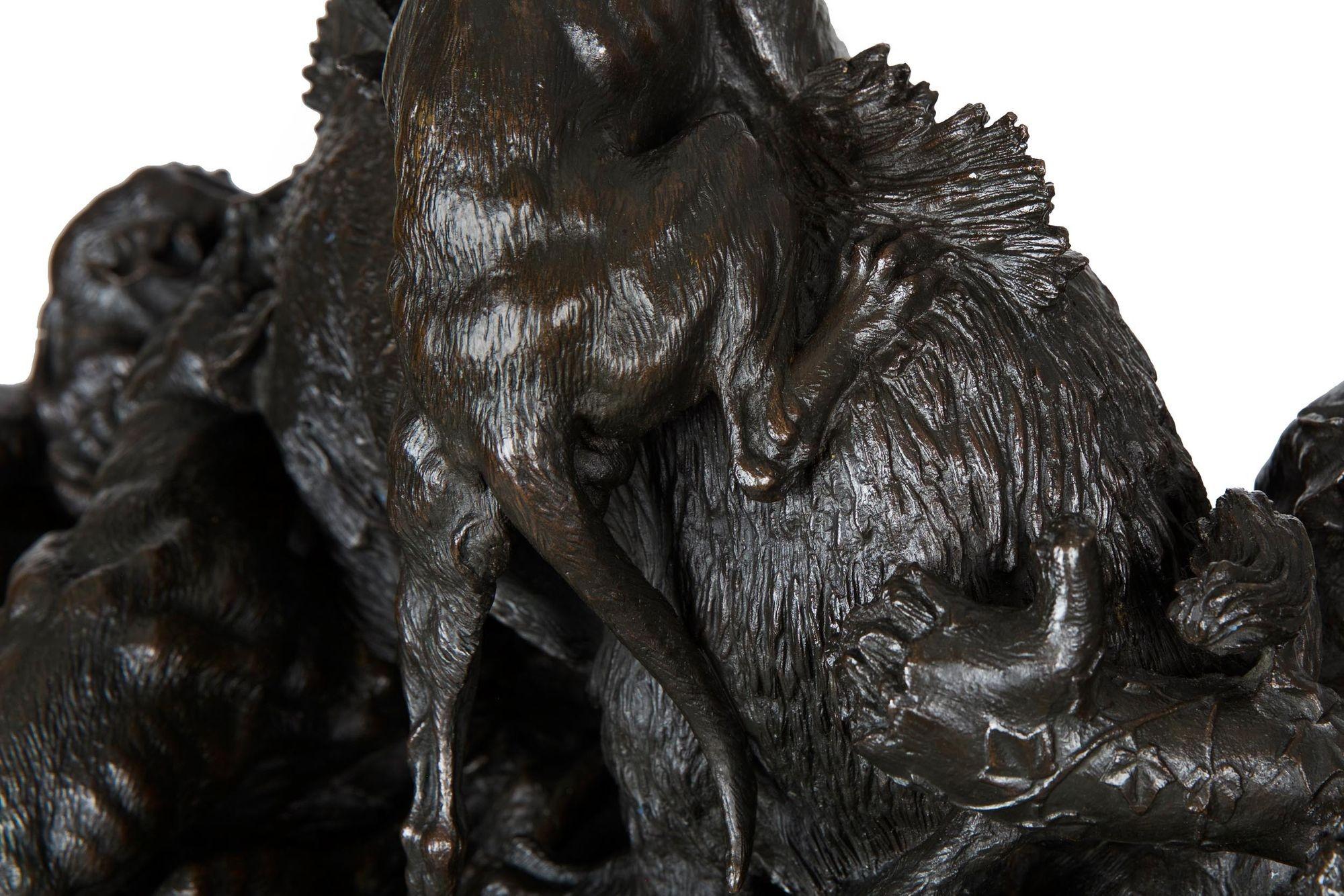 Rare French Antique Bronze Sculpture “Wild Boar Hunt” by Auguste Lechesne For Sale 9