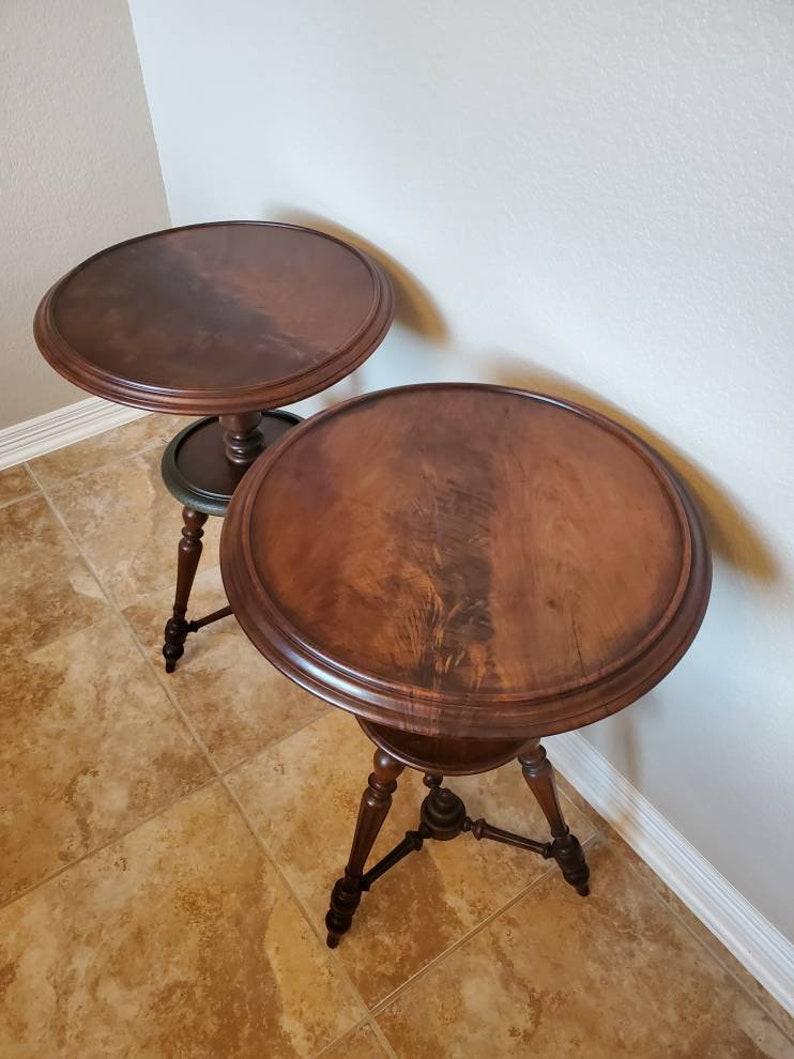 Belle Époque Rare French Antique Flame Mahogany Dish-Top Tea Table Pair For Sale