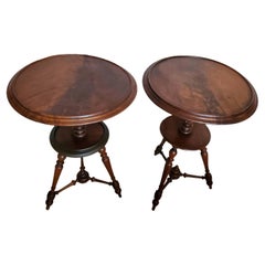 Rare French Antique Flame Mahogany Dish-Top Tea Table Pair