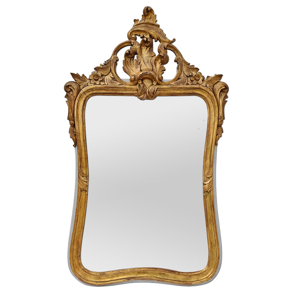 Rare French Antique Giltwood Mirror Louis XV Baroque Style, circa 1930 
