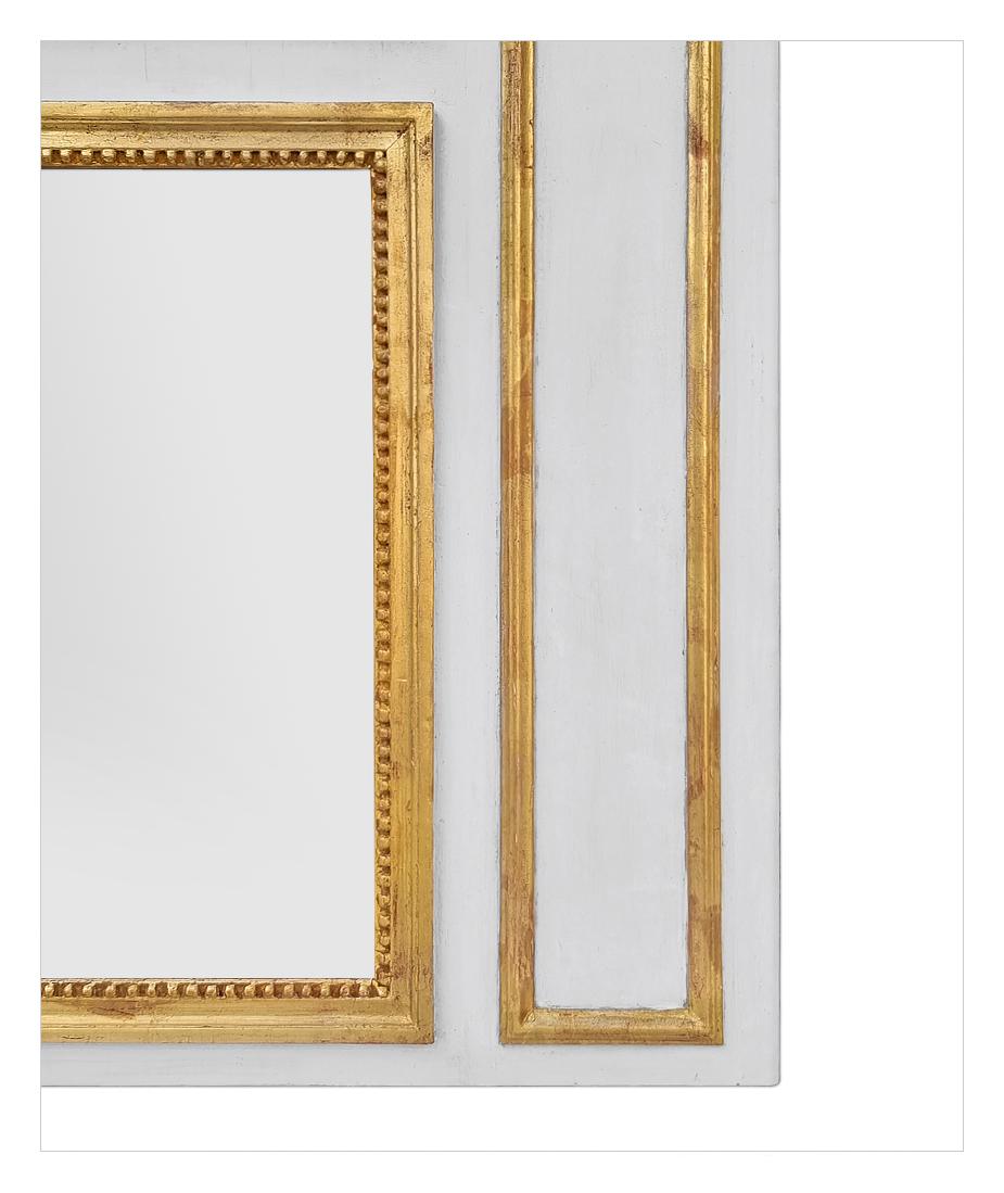 Mid-20th Century Rare French Antique Trumeau Mirror Louis XVI Style Romantic Painting, circa 1930 For Sale