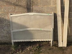 Rare French Antique Vintage Original Painted King Size Bed, Rattan