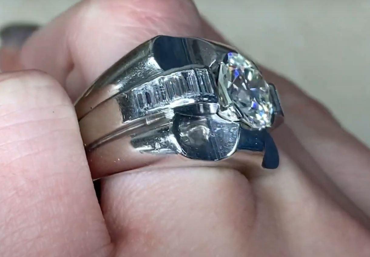 Retro Rare French Art Deco 3.15ct Old European Cut Diamond Engagement Ring For Sale