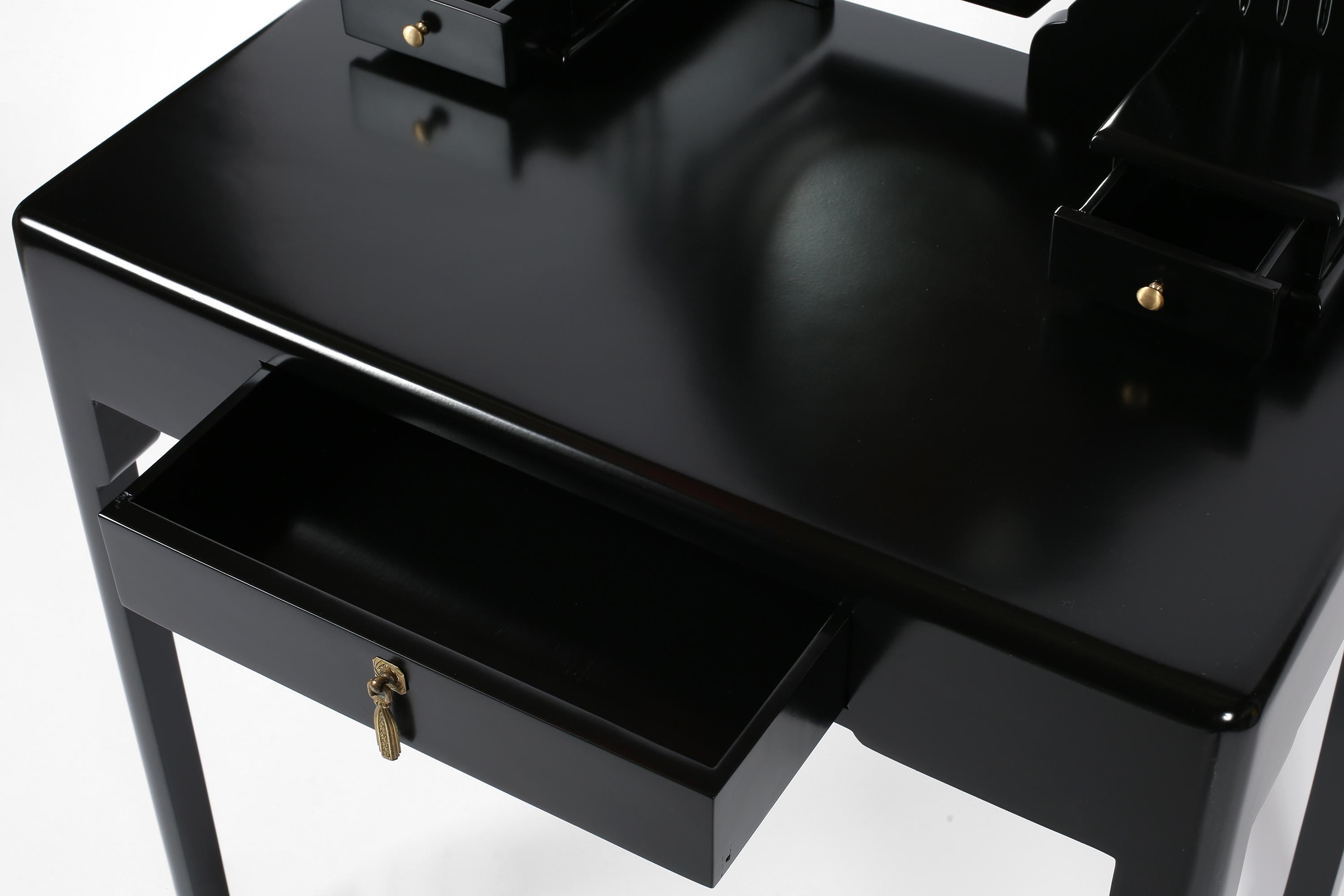 Rare French Art Deco Atelier Martine Black Lacquer Dressing Table For Sale 10