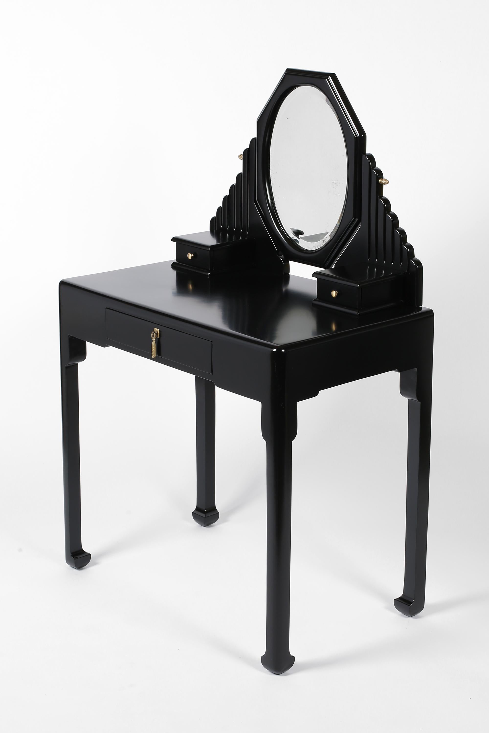 Rare French Art Deco Atelier Martine Black Lacquer Dressing Table For Sale 15