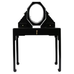 Rare French Art Deco Atelier Martine Black Lacquer Dressing Table
