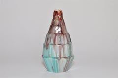 Seltene französische Art Deco Gabriel Fourmaintraux Desvres Topf-Keramikvase in Türkis, Gabriel Fourmaintraux