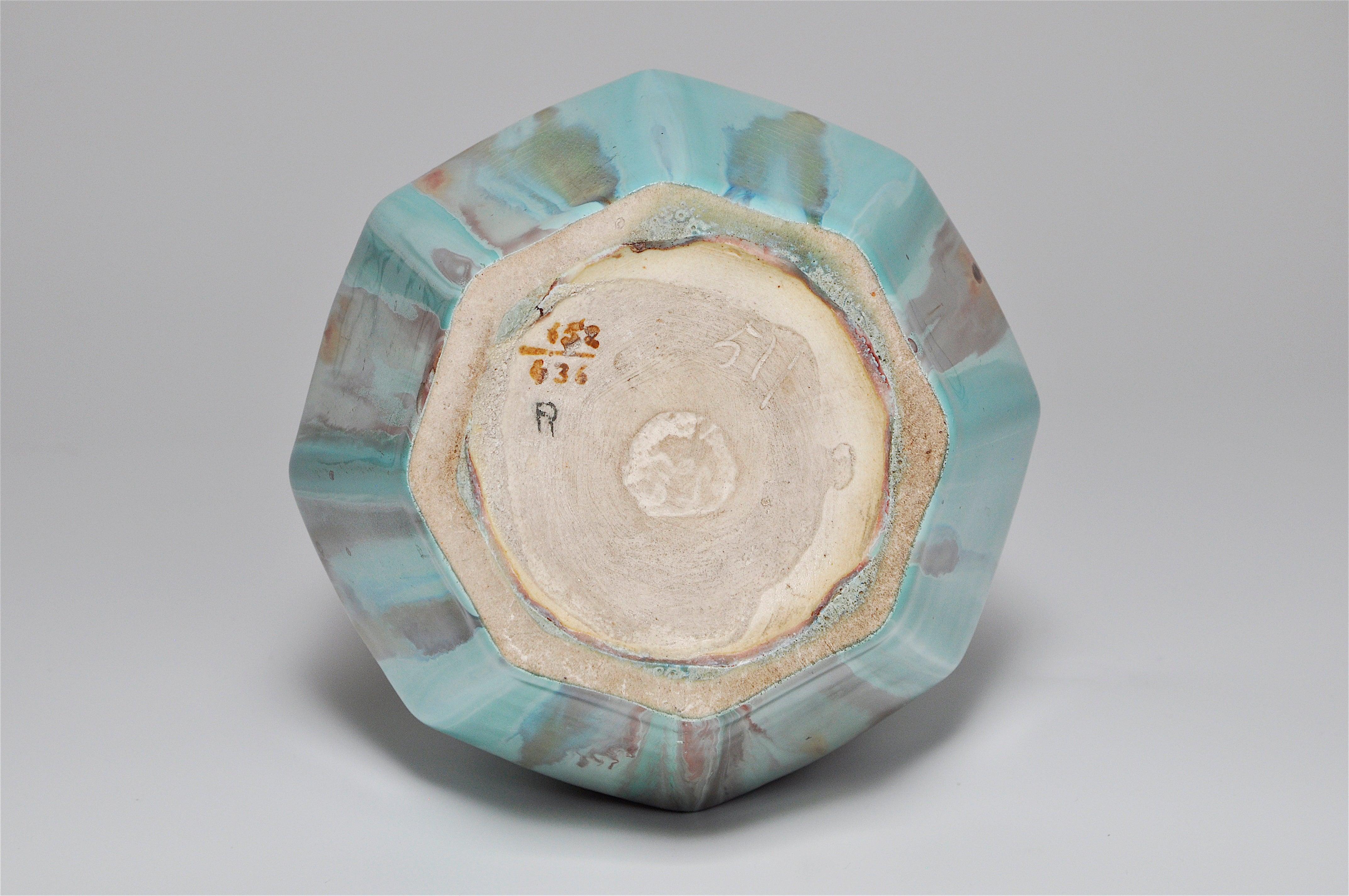 Rare French Art Deco Gabriel Fourmaintraux Desvres Pot Turquoise Ceramic Vase For Sale 2