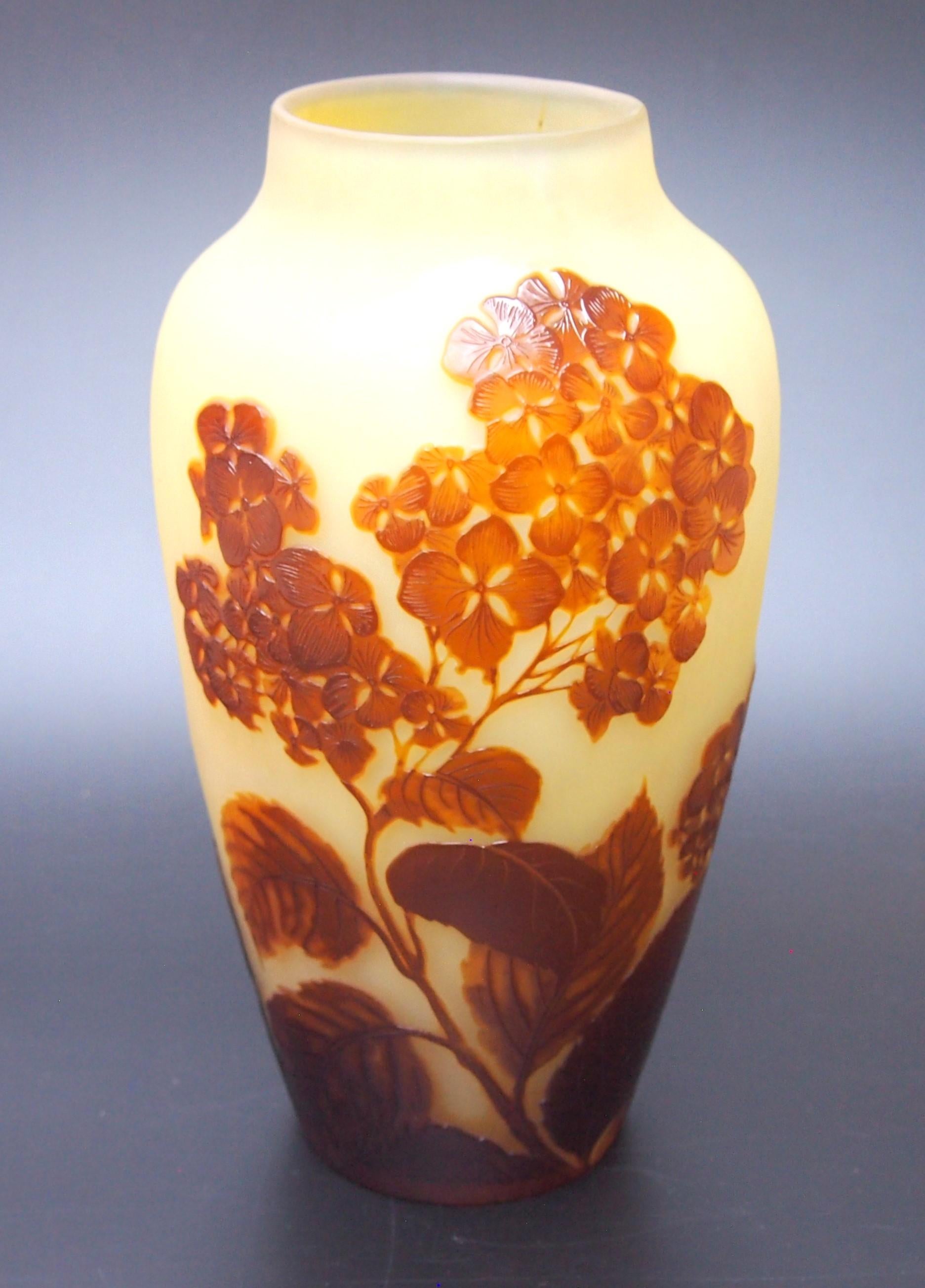 Rare French Art Deco Galle Cameo Glass Vase -Winter Hydrangea  -c1925 For Sale 3