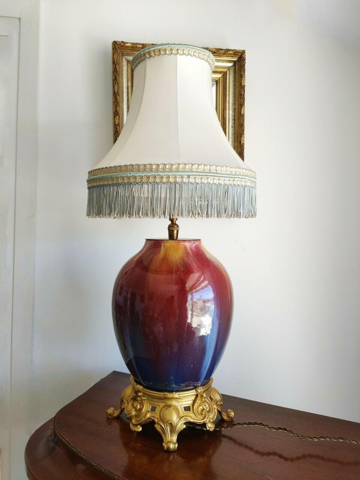 Art déco Rare lampe de bureau Art Déco française en céramique émaillée et bronze, années 1930 en vente