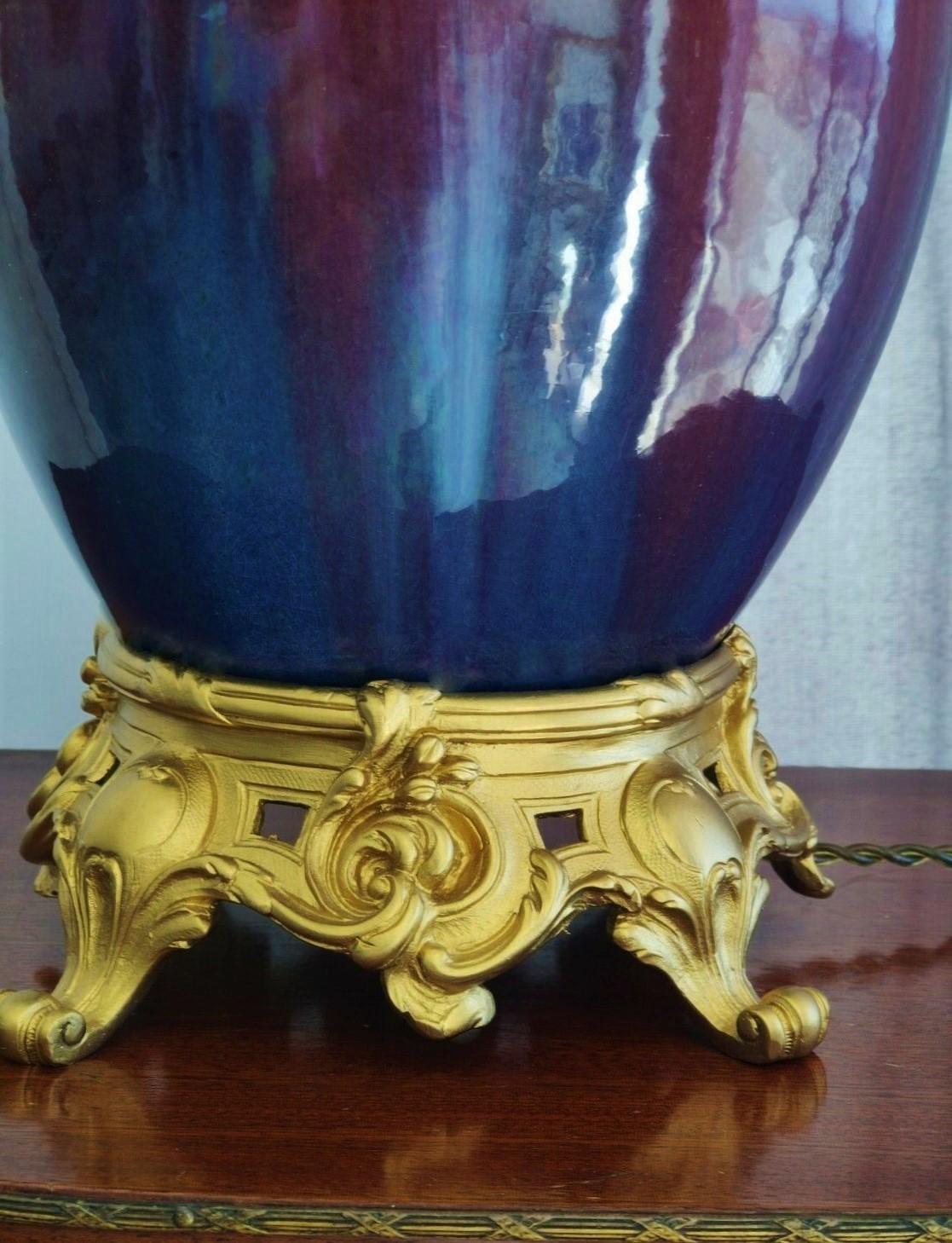 Rare French Art Deco Glazed Ceramic Bronze Table Lamp, 1930s For Sale 4