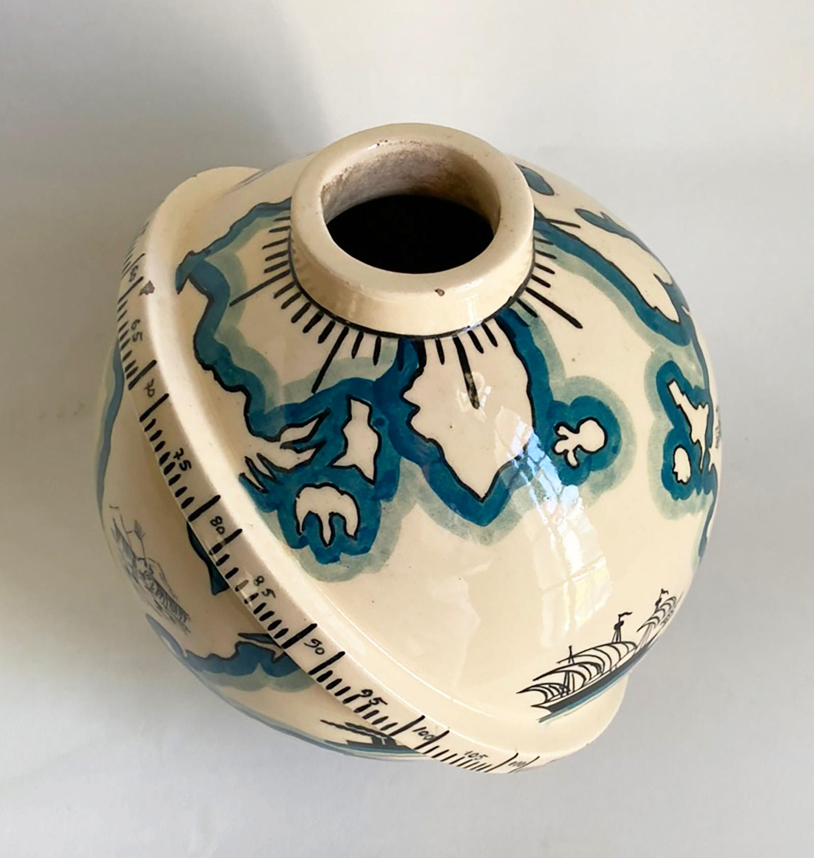 Hand-Painted Rare French Art Deco Globe Vase by Robert Lallemant For Sale
