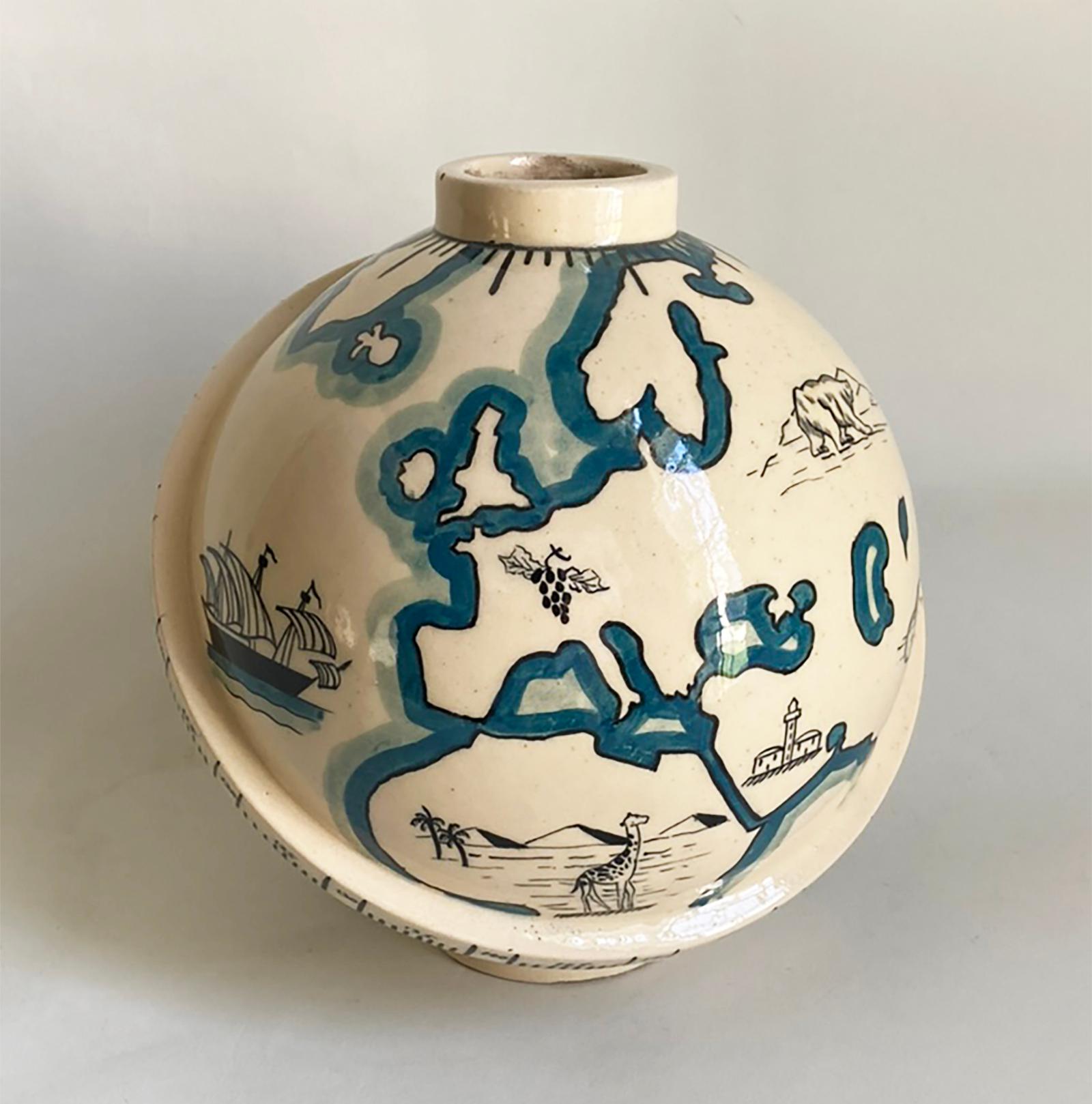 Ceramic Rare French Art Deco Globe Vase by Robert Lallemant For Sale