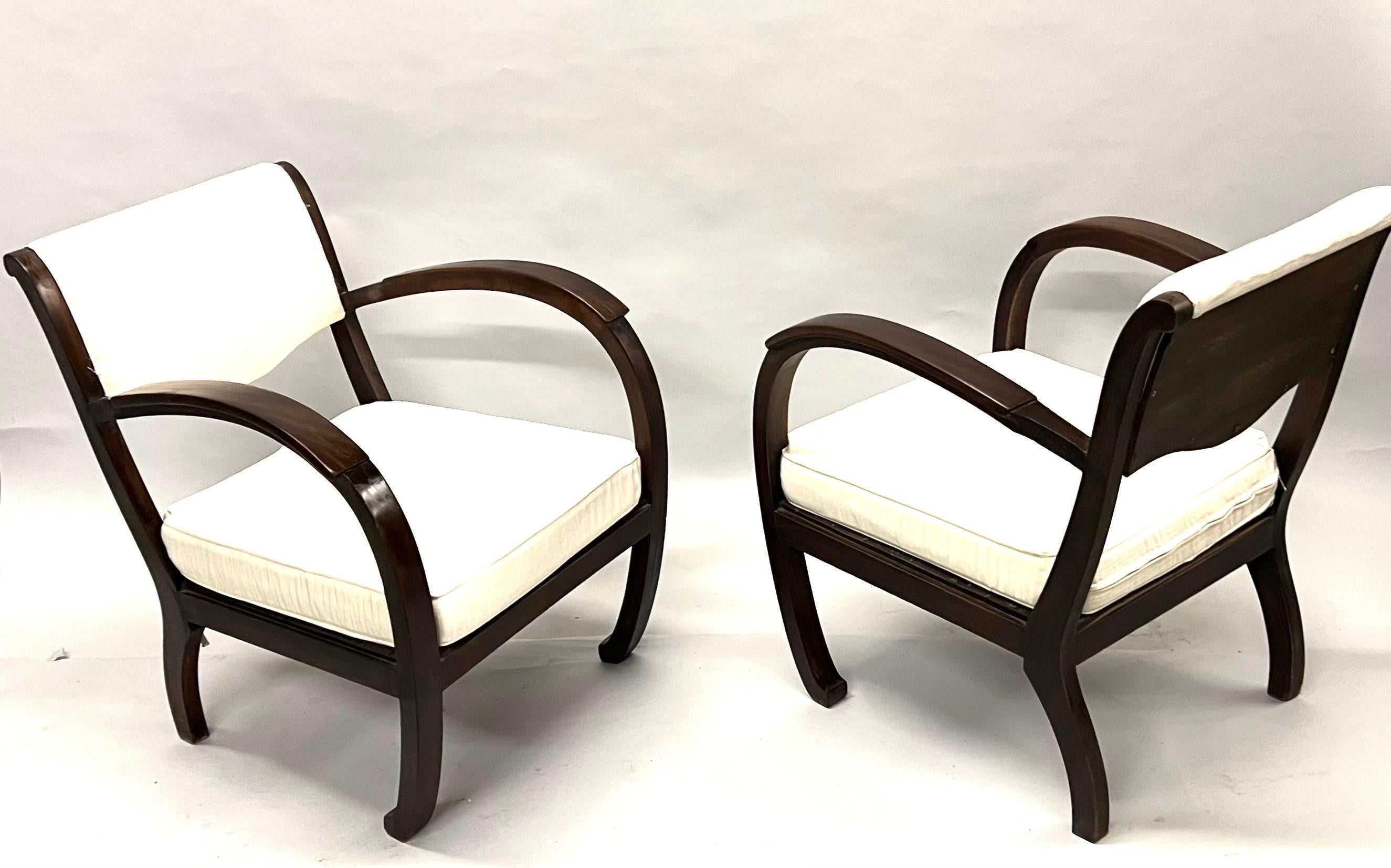 Hand-Carved Rare French Art Deco Hand Carved Teak Armchairs/ Lounge Chairs, 1920-30 For Sale