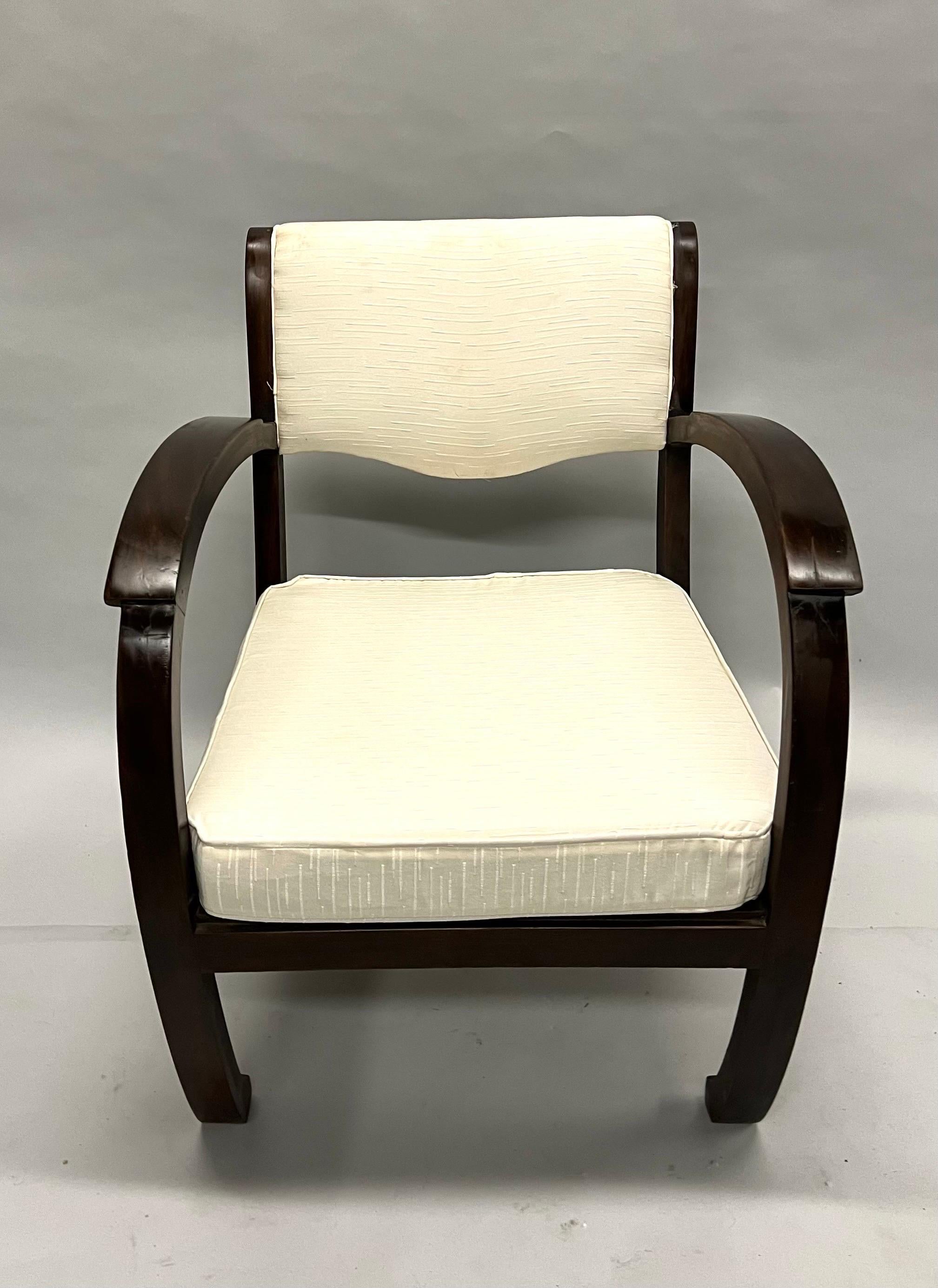 Rare French Art Deco Hand Carved Teak Armchairs/ Lounge Chairs, 1920-30 In Good Condition For Sale In New York, NY