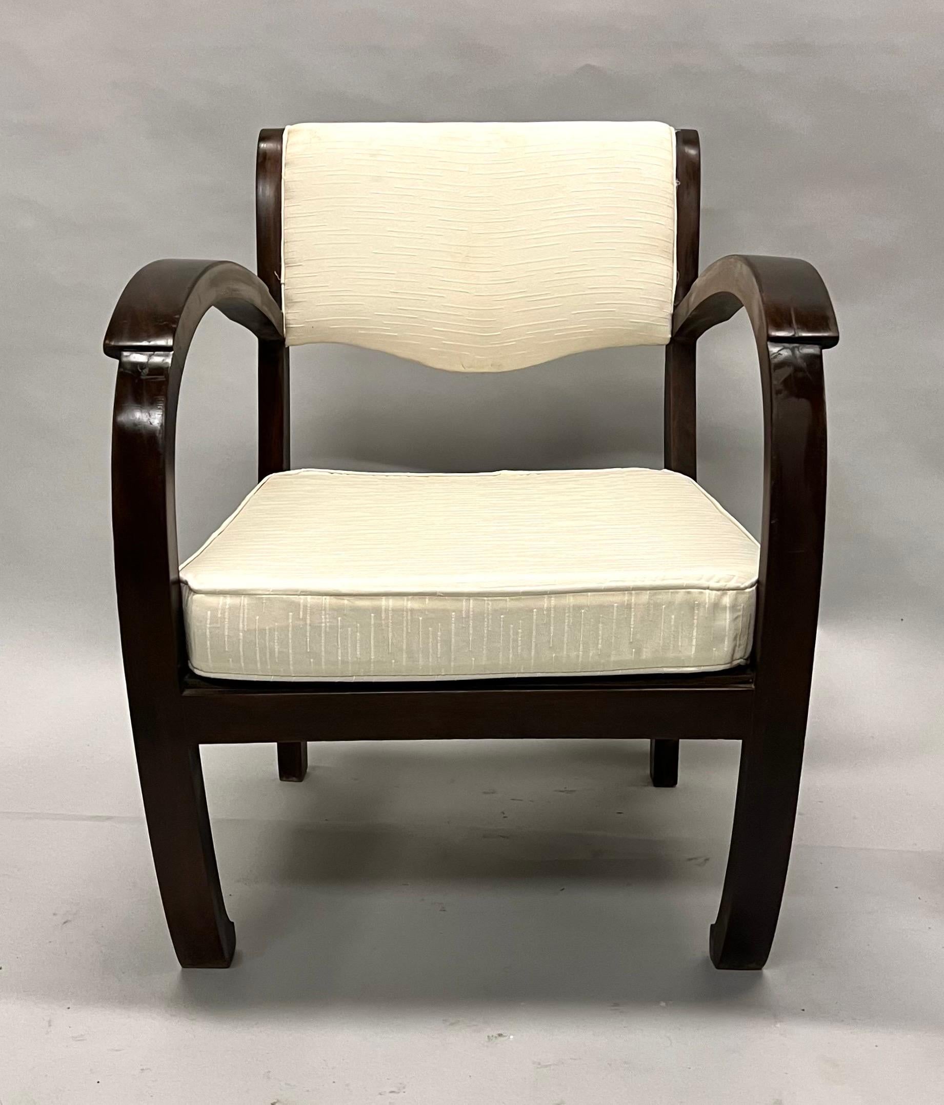 20th Century Rare French Art Deco Hand Carved Teak Armchairs/ Lounge Chairs, 1920-30 For Sale
