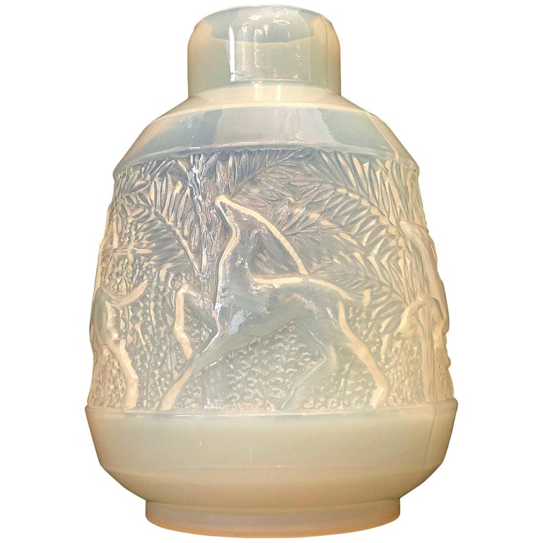Rare French Art Deco Iridescent Glass Vase, Etling For Sale