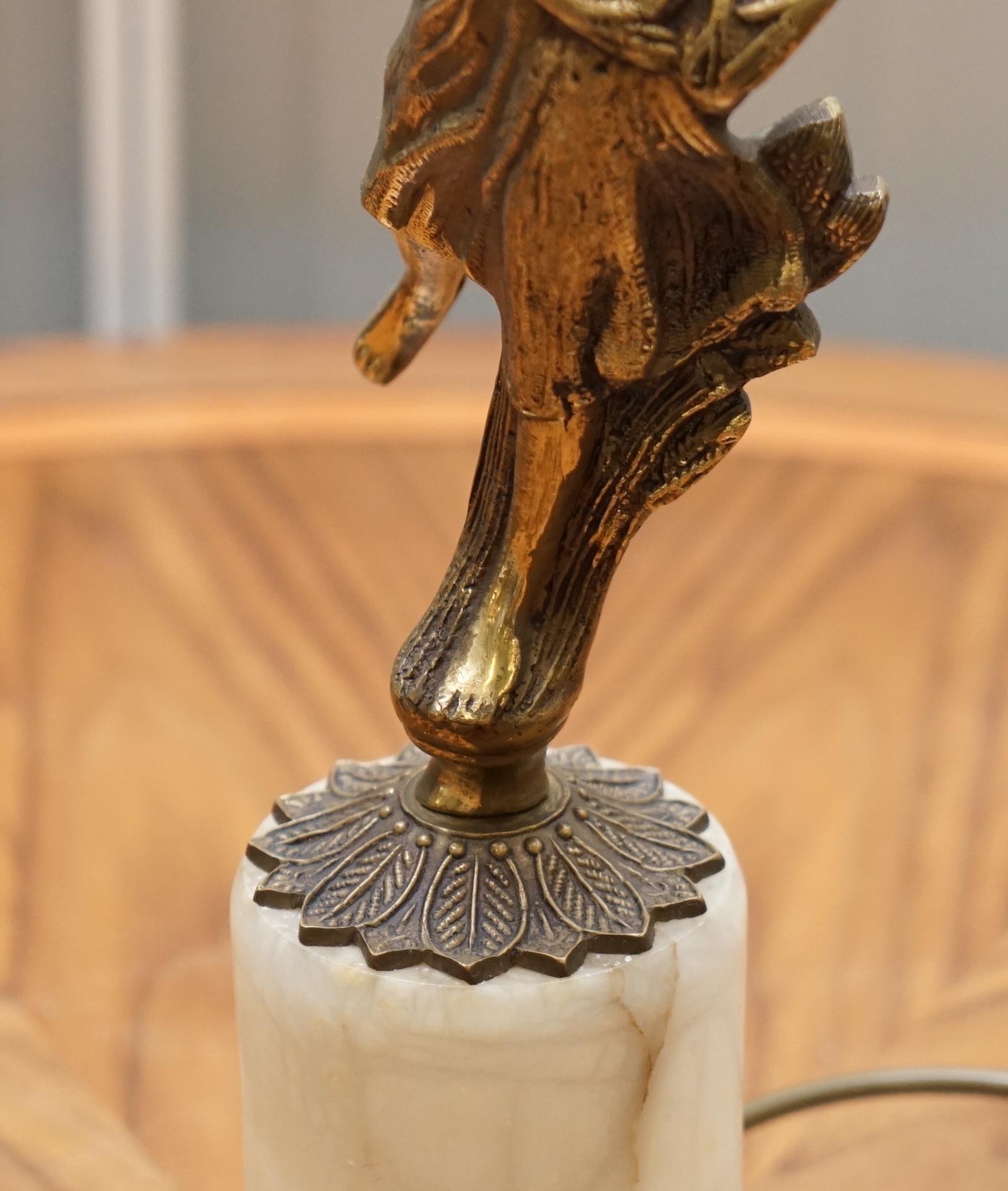 Rare French Art Deco Marble Lamp Shade Bronze Art Decor Table Lamp Sculpture 4