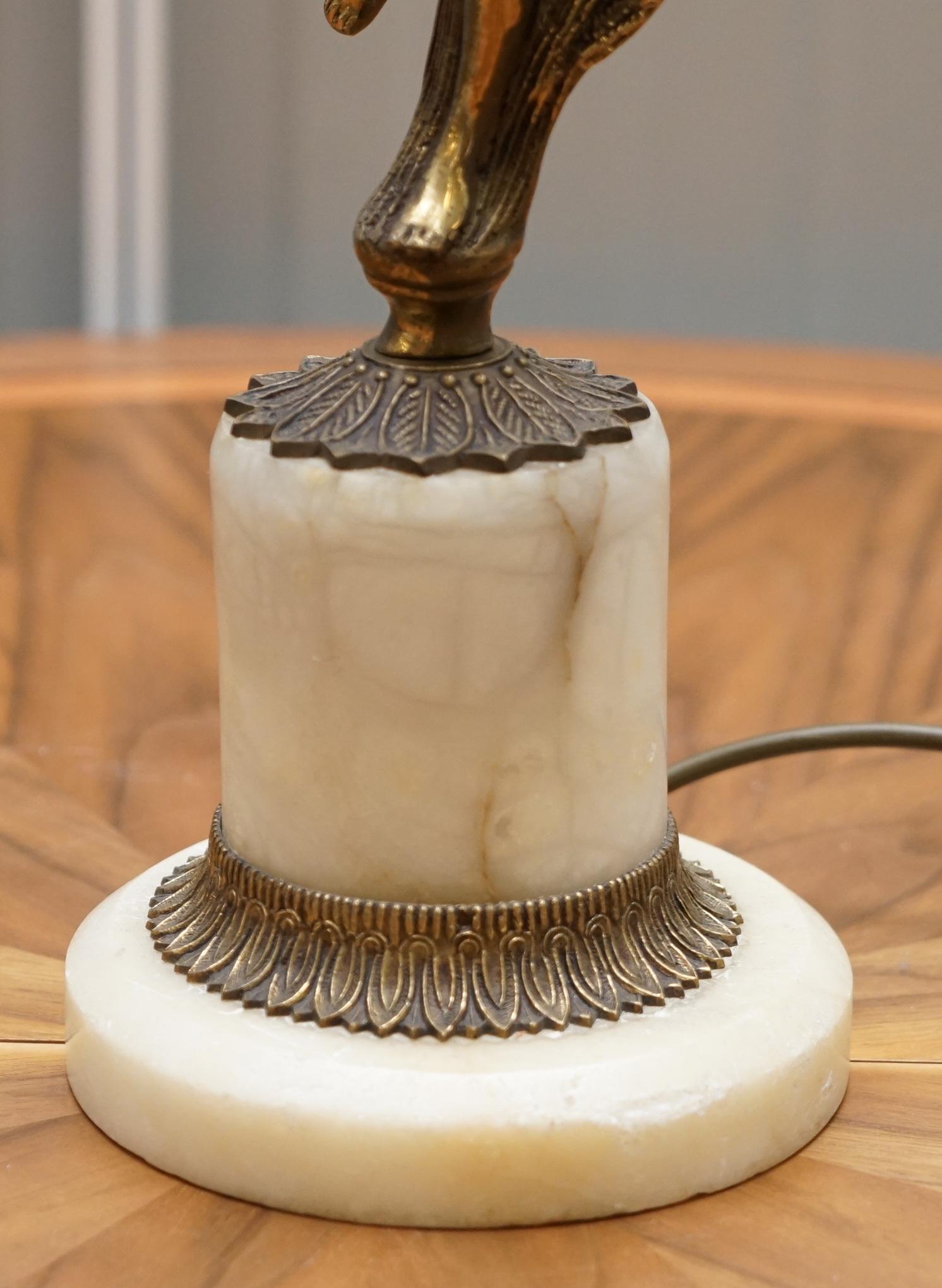 Rare French Art Deco Marble Lamp Shade Bronze Art Decor Table Lamp Sculpture 5