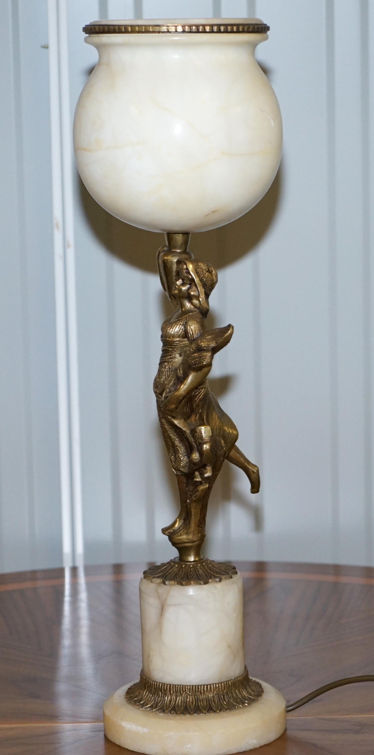 Rare French Art Deco Marble Lamp Shade Bronze Art Decor Table Lamp Sculpture 6