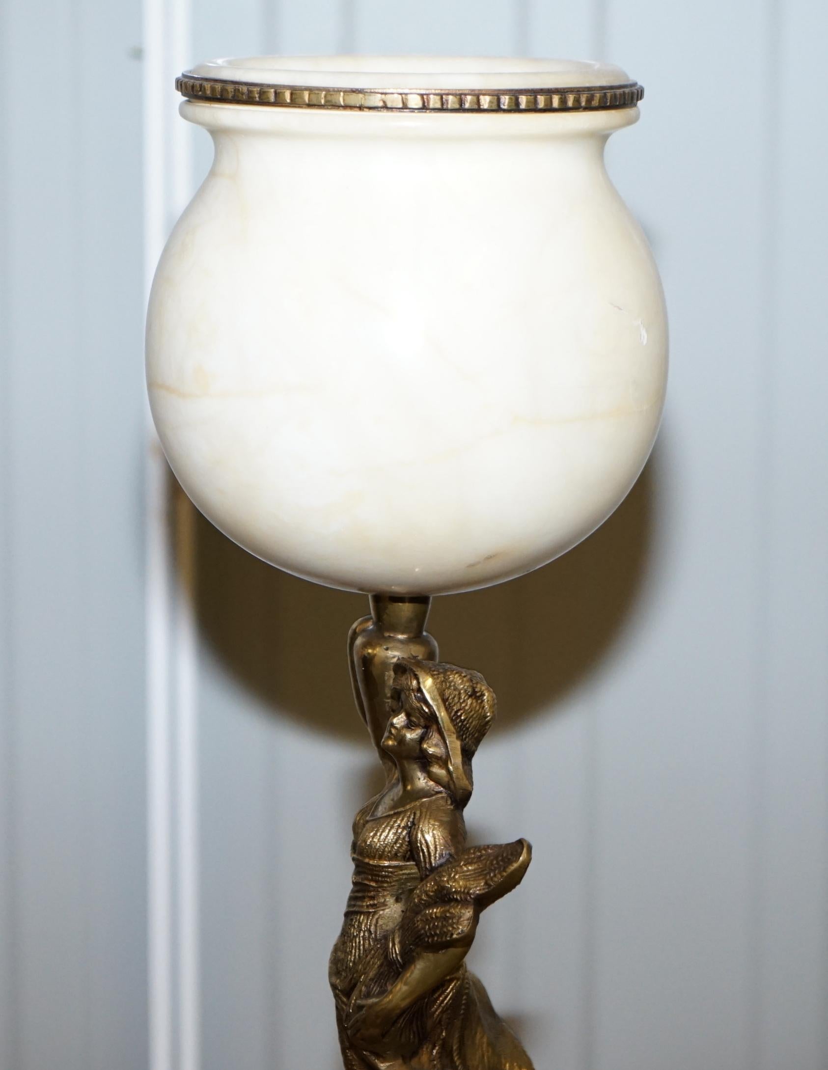 Rare French Art Deco Marble Lamp Shade Bronze Art Decor Table Lamp Sculpture 7