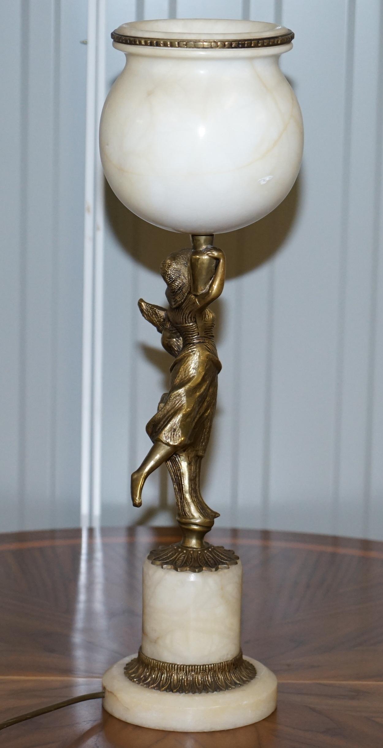 Rare French Art Deco Marble Lamp Shade Bronze Art Decor Table Lamp Sculpture 10