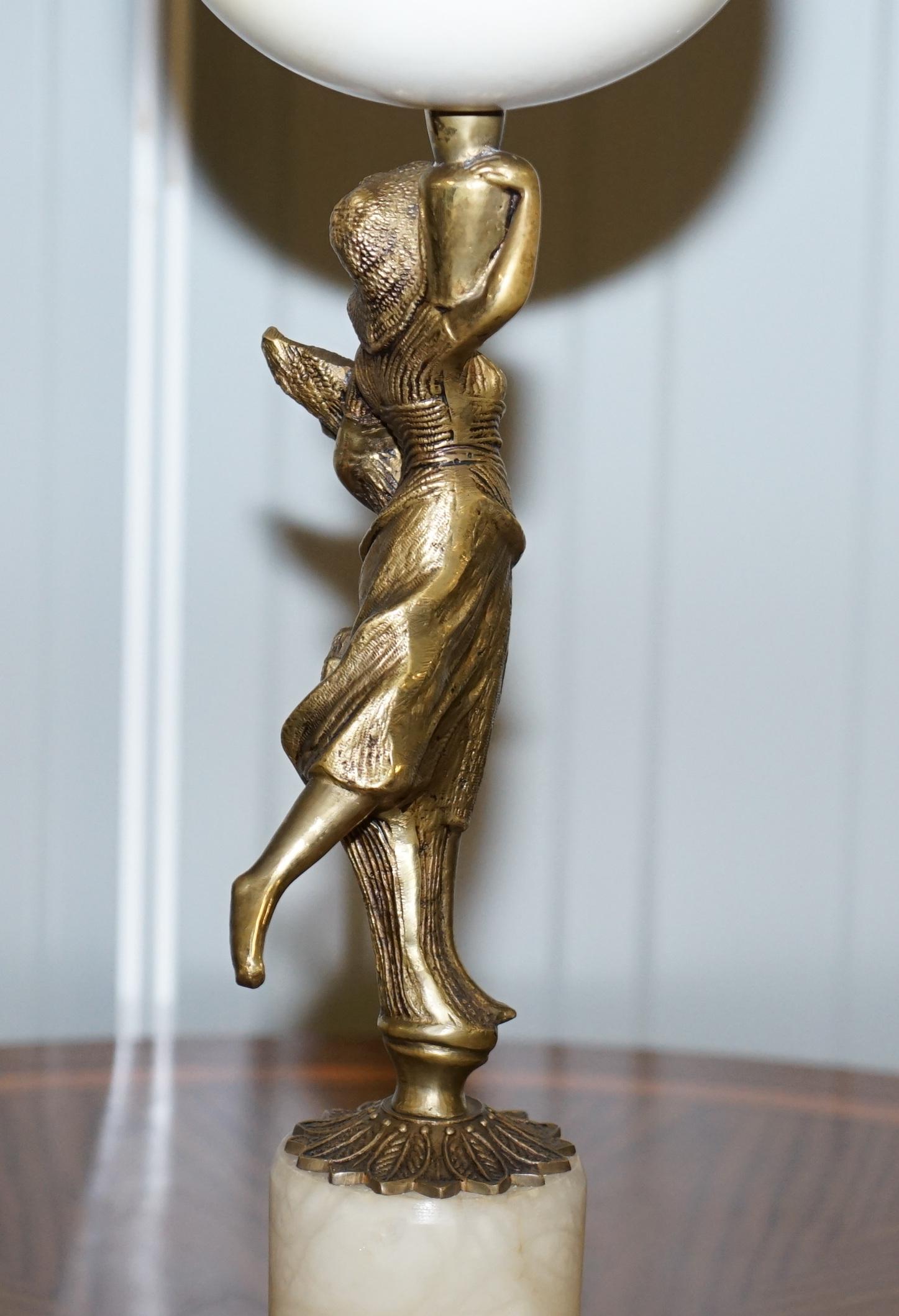Rare French Art Deco Marble Lamp Shade Bronze Art Decor Table Lamp Sculpture 11