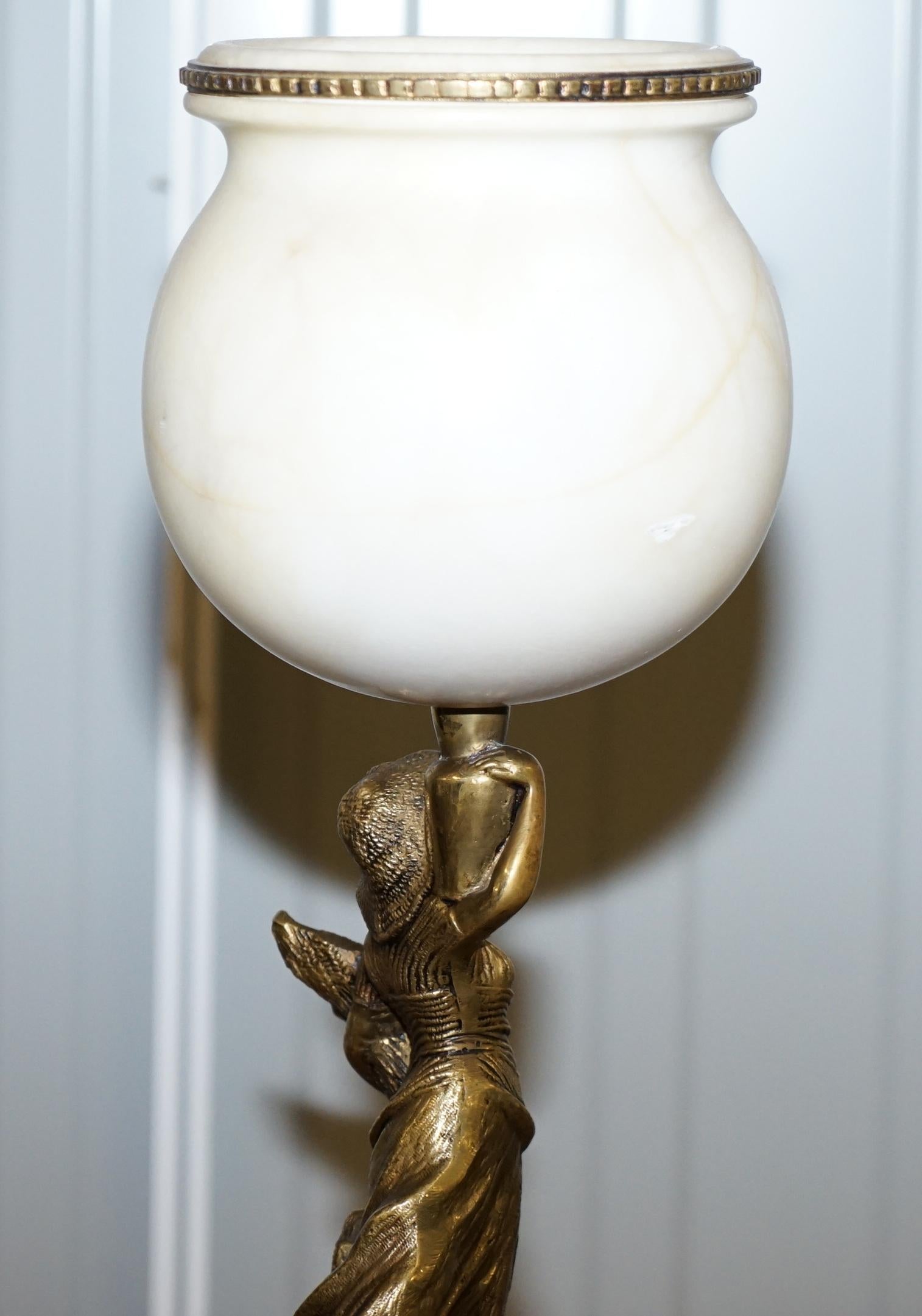 Rare French Art Deco Marble Lamp Shade Bronze Art Decor Table Lamp Sculpture 13