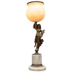 Antique Rare French Art Deco Marble Lamp Shade Bronze Art Decor Table Lamp Sculpture