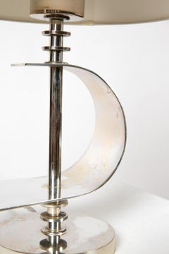 Rare French Art Deco Modernist Maison Desny Nickel Table Lamp