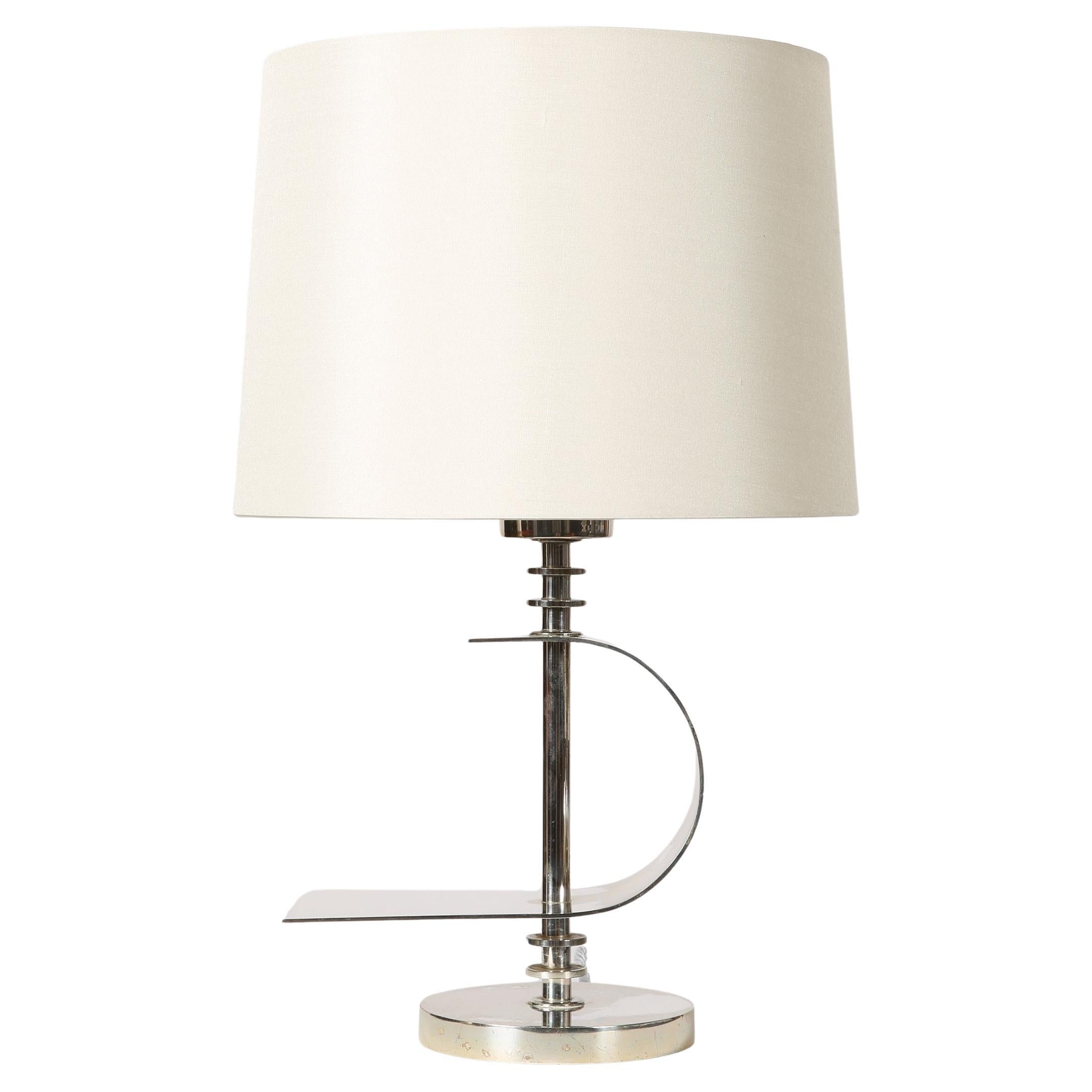Rare French Art Deco Modernist Maison Desny Nickel Table Lamp