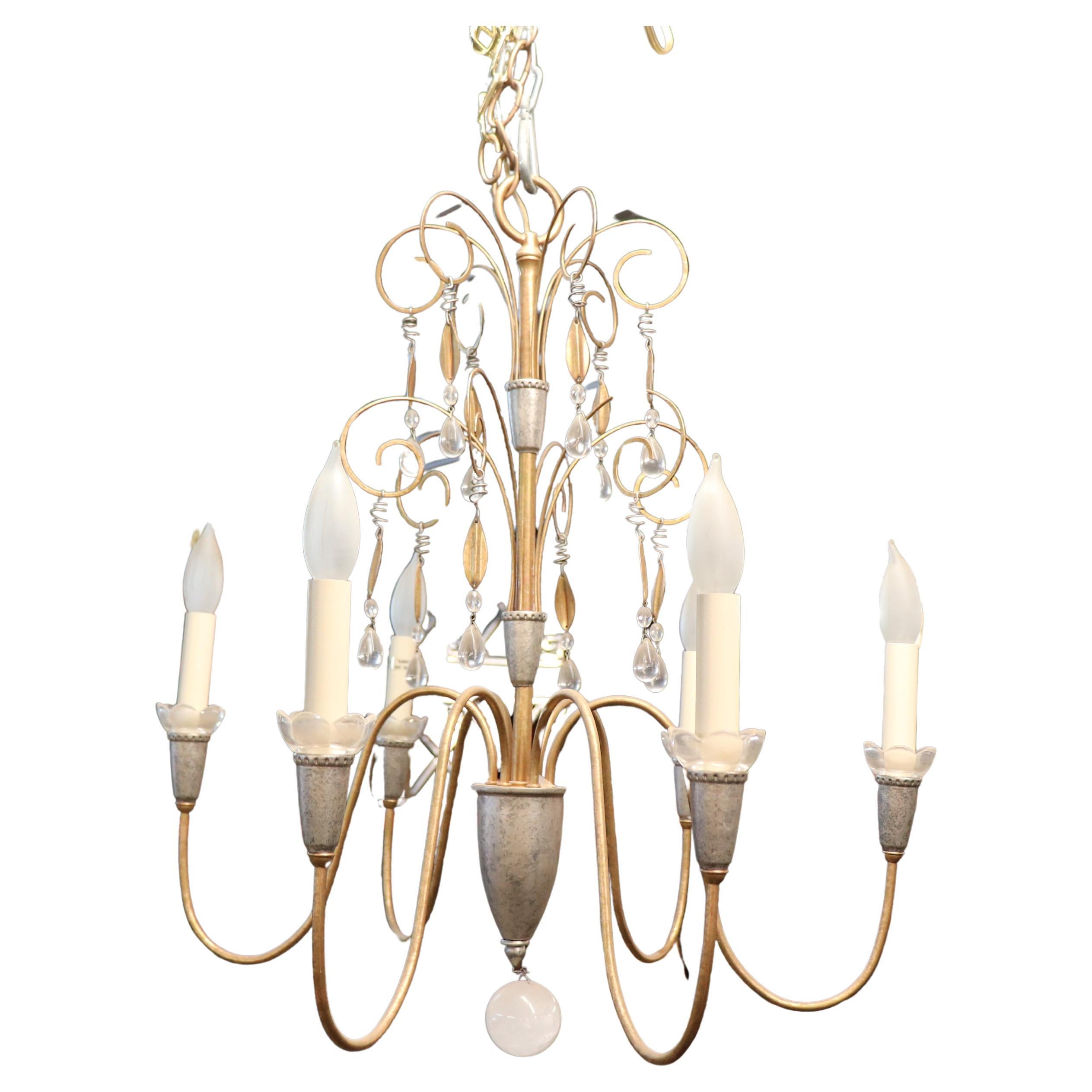 Rara lampada francese Art Deco o Hollywood Regency a 6 luci in foglia d'oro e d'argento in vendita