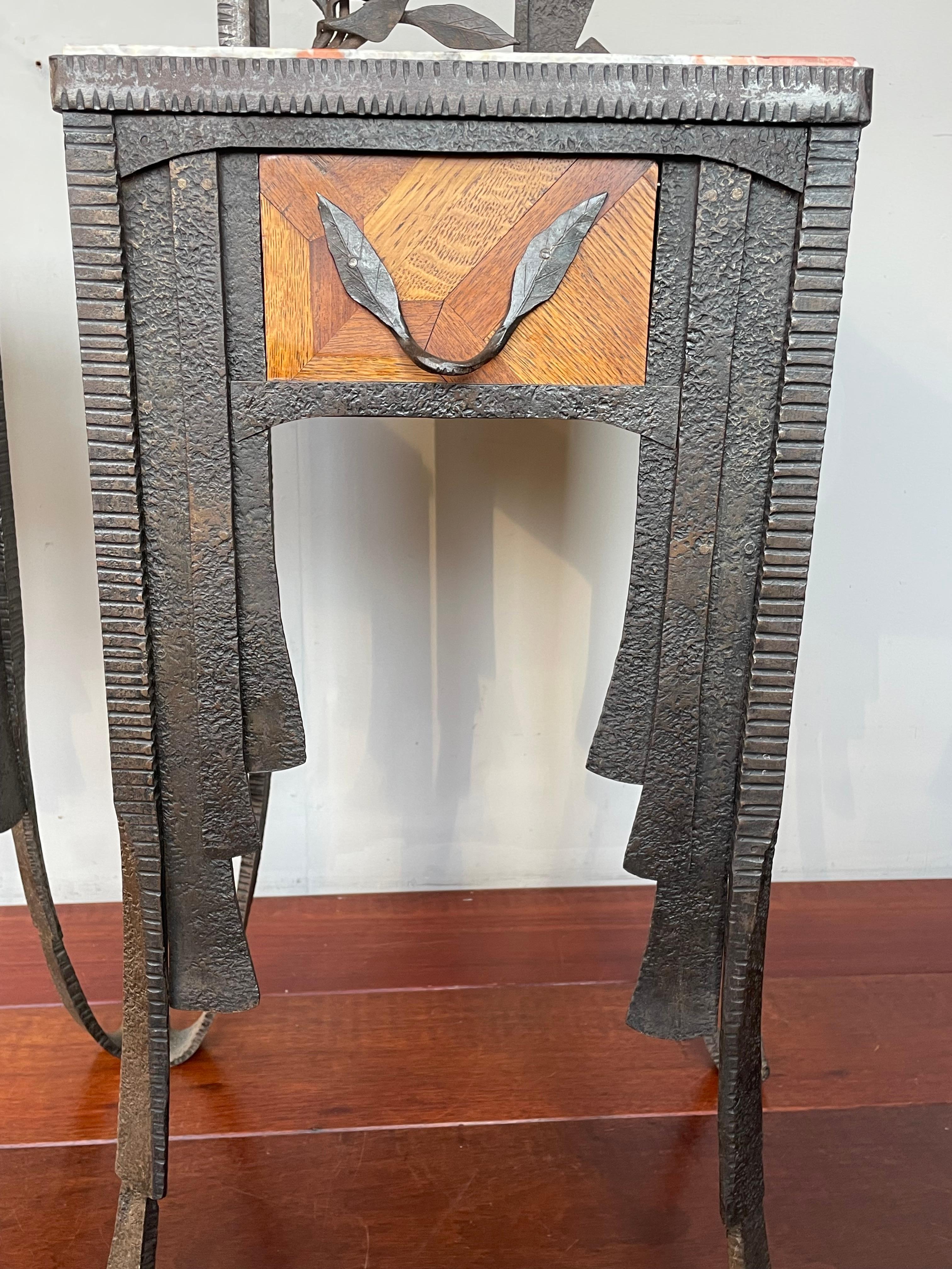 Rare French Art Deco Pair of Wrought Iron & Marble Bedside Tables / Night Stands 13