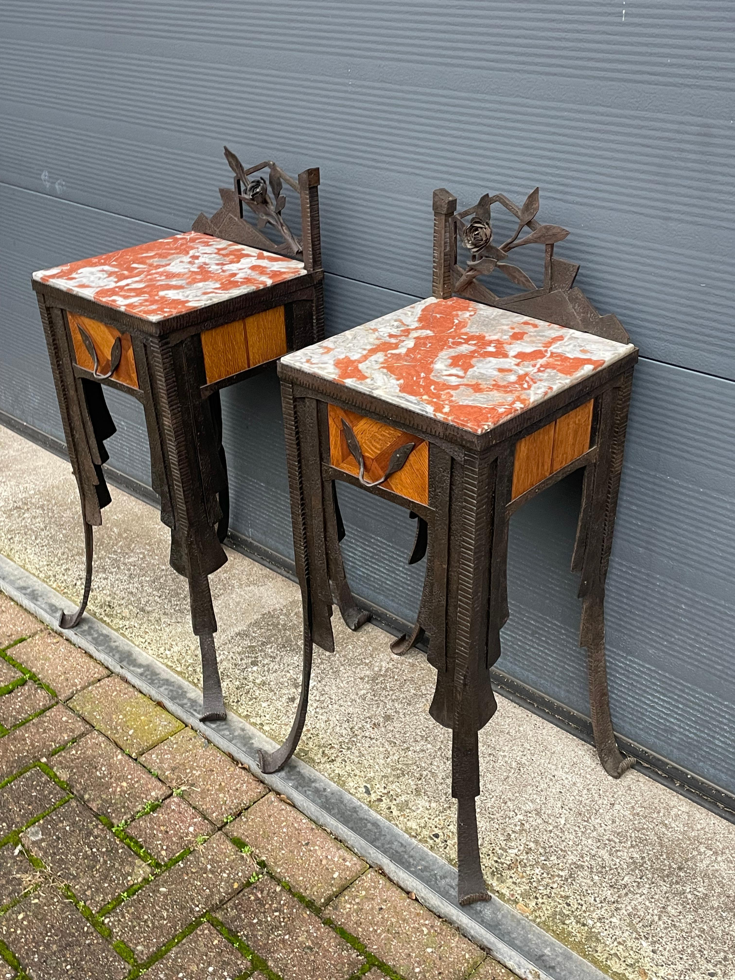 Extremely rare, all hand-crafted, top quality made pair of Art Deco nightstands.

We are grateful to be able to offer you the rarest pair of Art Deco bedside tables on the platform and possibly on the worldwide web. Wrought iron pieces of furniture