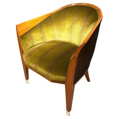 Rare French Art Deco Period Cherry Wood Armchair by Maison Dominique