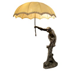 Rare French Art Deco Spelter Monkey Table Lamp, c.1920s