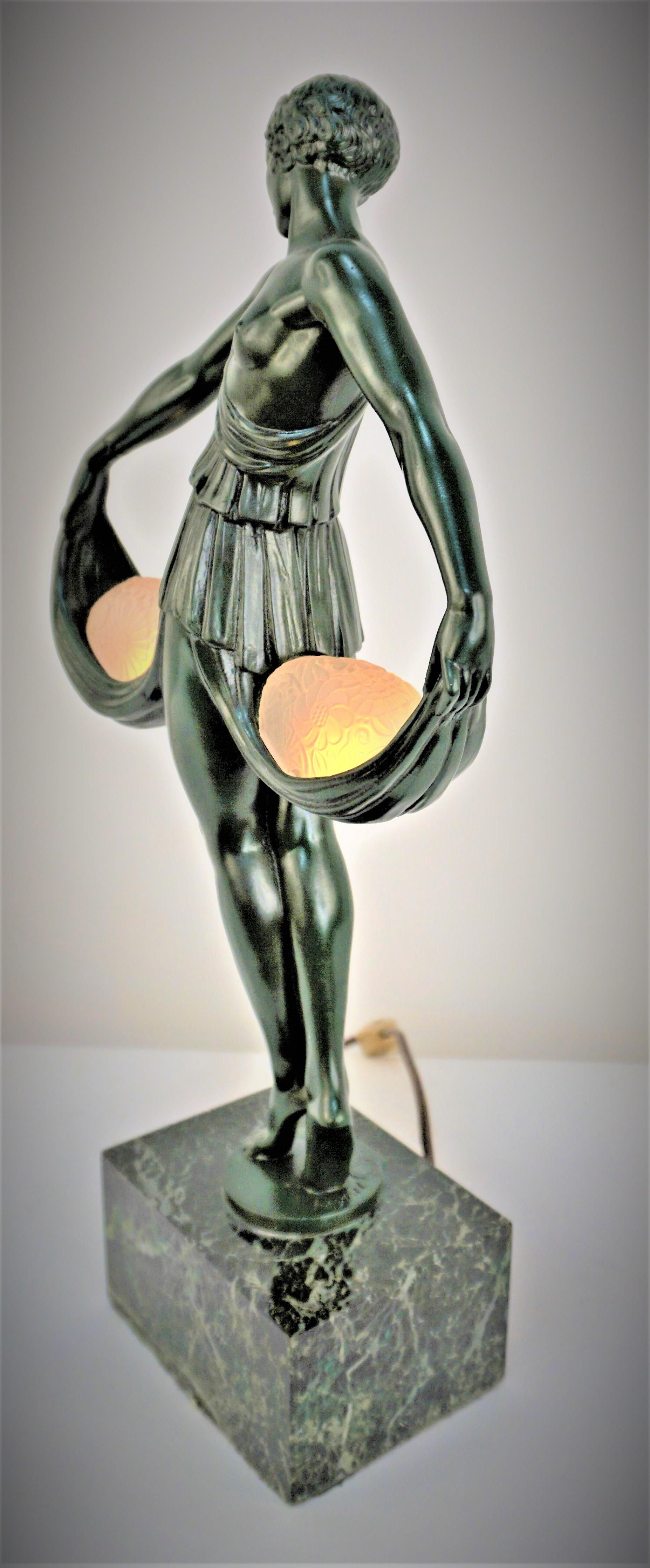 Marble Rare French Art Deco Table Lamp Sculpture by Fayral For Sale