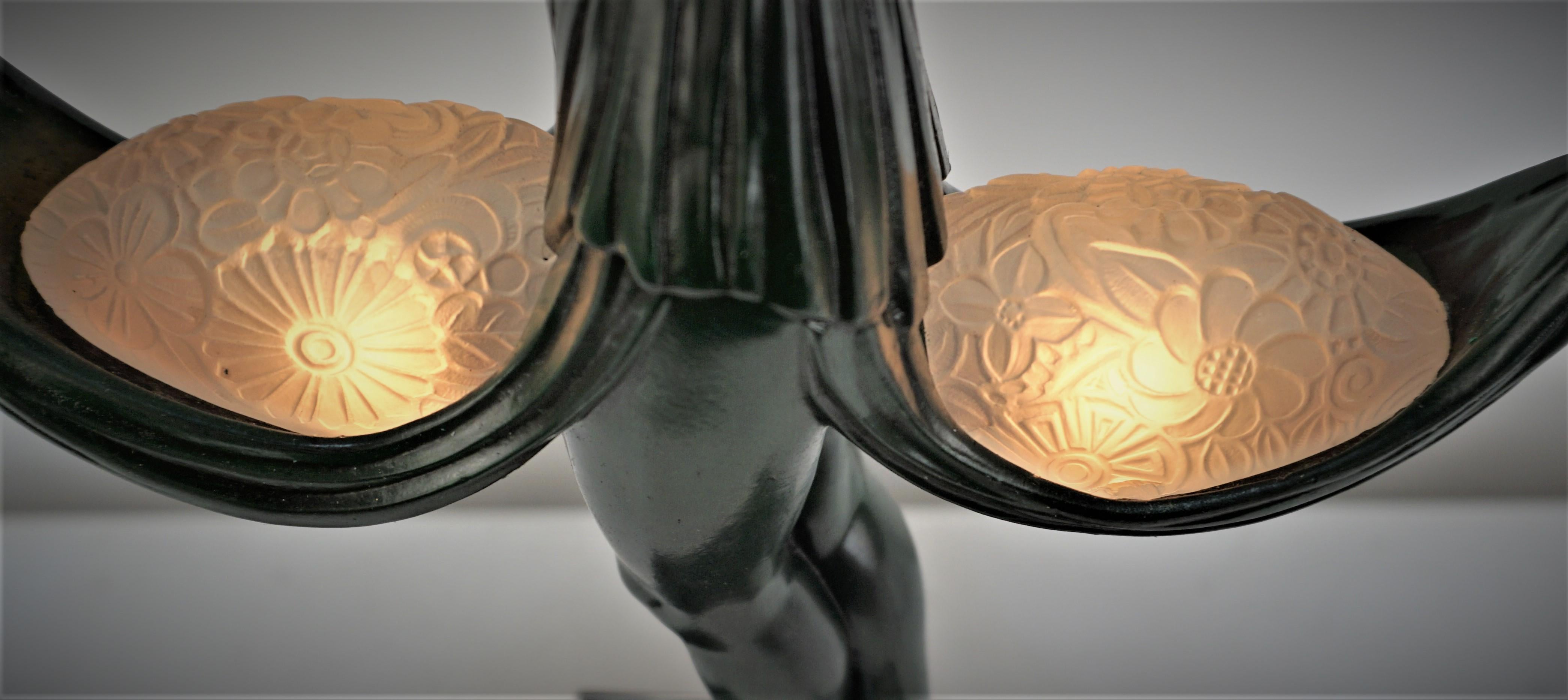 Rare French Art Deco Table Lamp Sculpture by Fayral For Sale 3