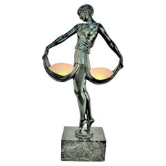 Rara Escultura de Lámpara de Mesa Art Decó Francesa de Fayral