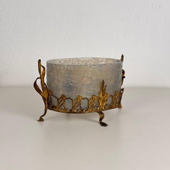 Rare French Art Nouveau Brass and Opalescent Glass Cachepot, Late 19th Century