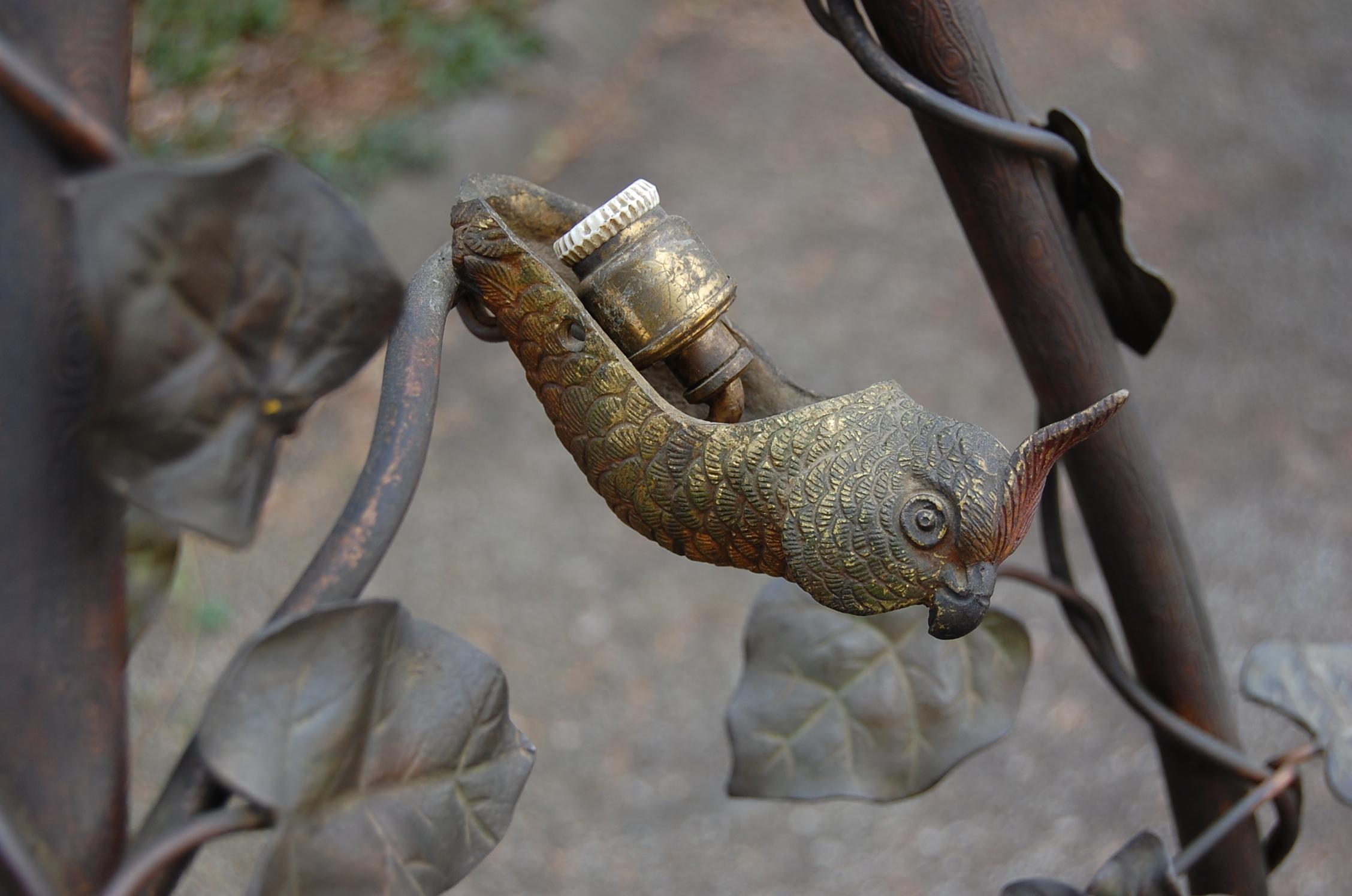 Rare French Art Nouveau Bronze Floor Lamp with Embossed Leaves, Flowers & Birds For Sale 6