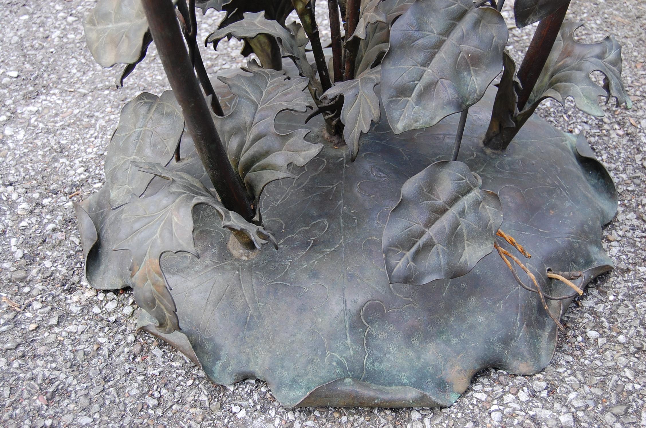 Rare French Art Nouveau Bronze Floor Lamp with Embossed Leaves, Flowers & Birds For Sale 7