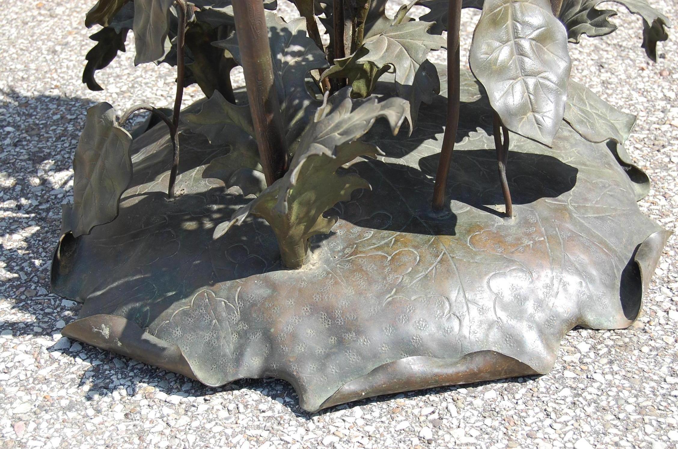 Cast Rare French Art Nouveau Bronze Floor Lamp with Embossed Leaves, Flowers & Birds For Sale