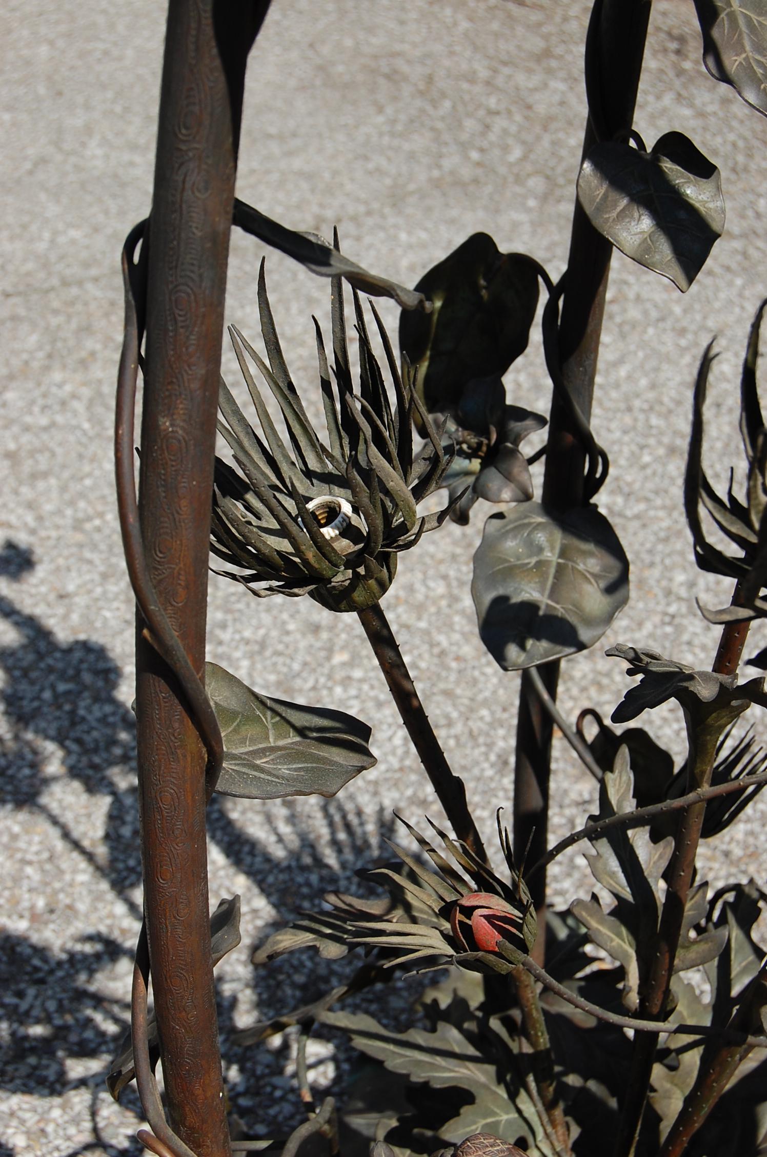 19th Century Rare French Art Nouveau Bronze Floor Lamp with Embossed Leaves, Flowers & Birds For Sale