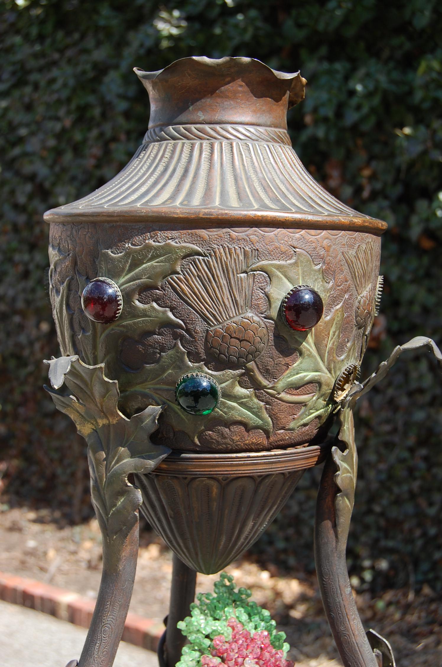 Rare French Art Nouveau Bronze Floor Lamp with Embossed Leaves, Flowers & Birds For Sale 2