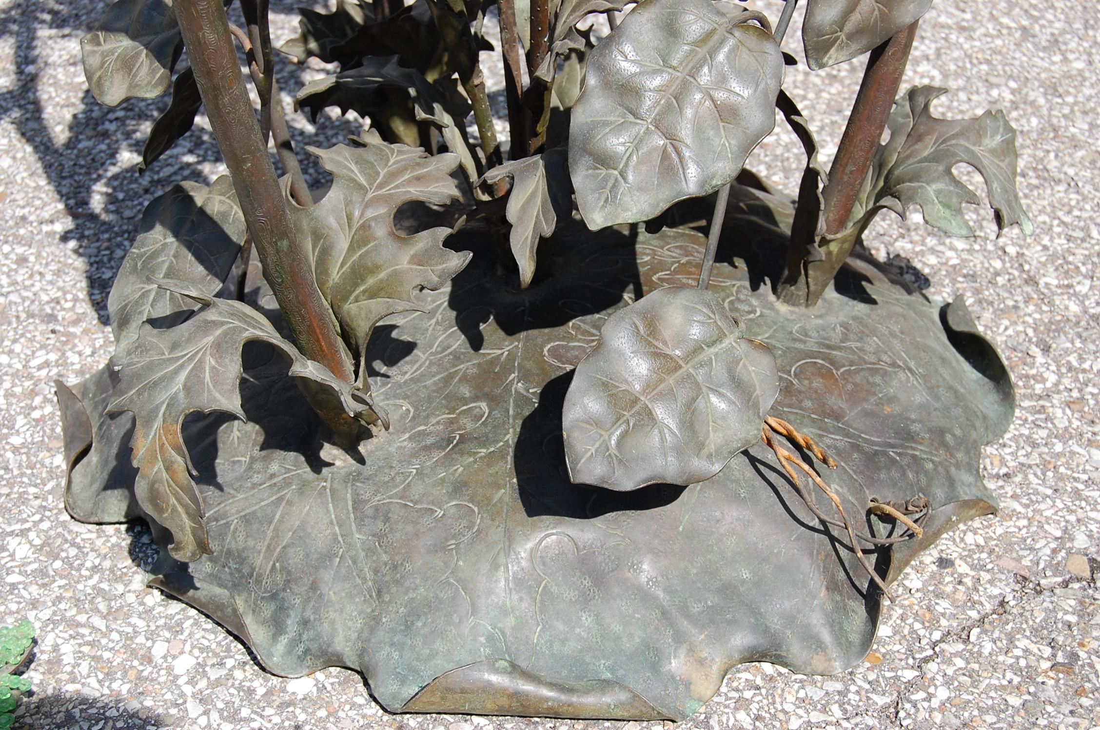 Rare French Art Nouveau Bronze Floor Lamp with Embossed Leaves, Flowers & Birds For Sale 3