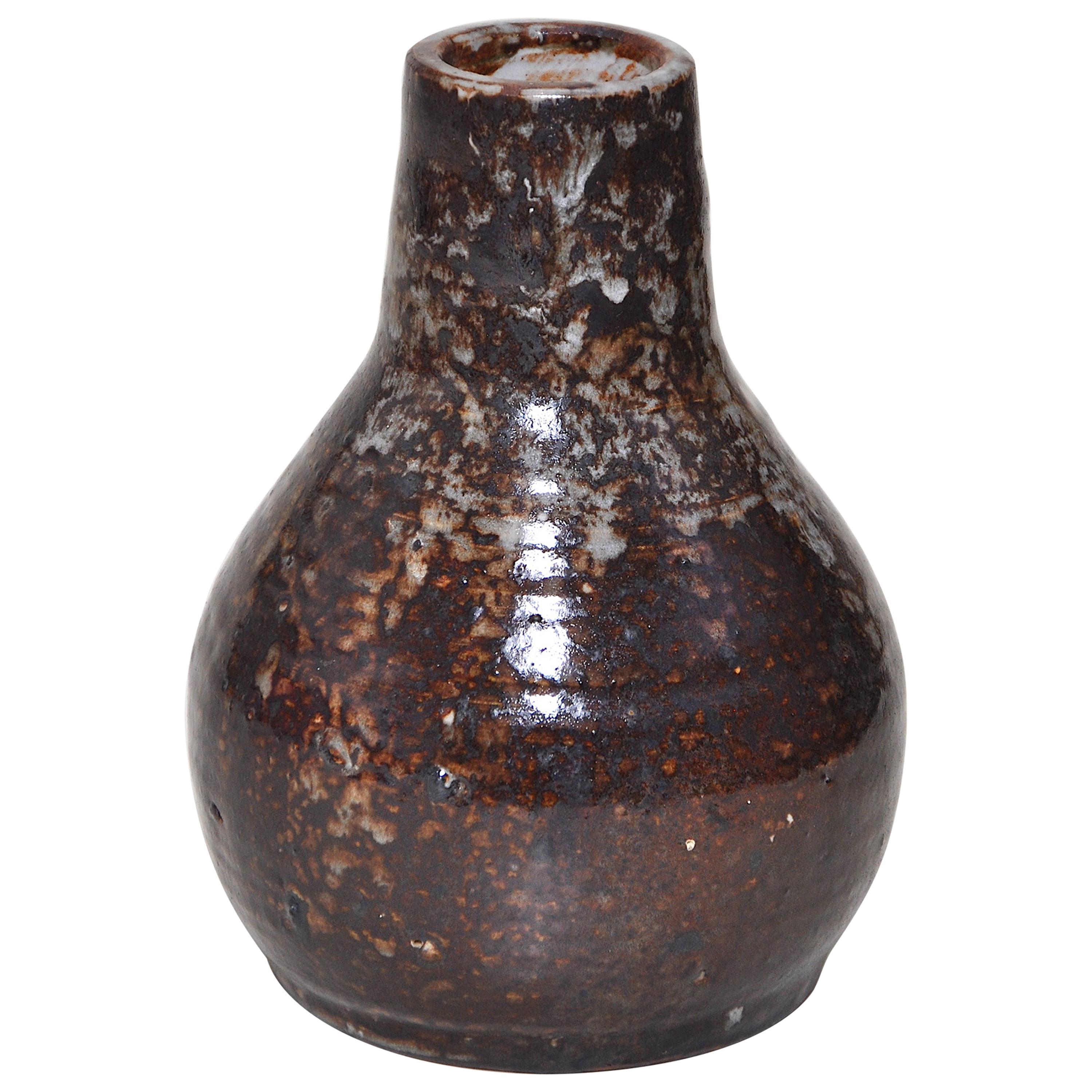 Rare French Art Nouveau Brown Speckled Japonist Vase by Leon For Sale