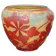 Rare French Art Nouveau Cameo Glass Vase, Primrose Decor by Emile Galle